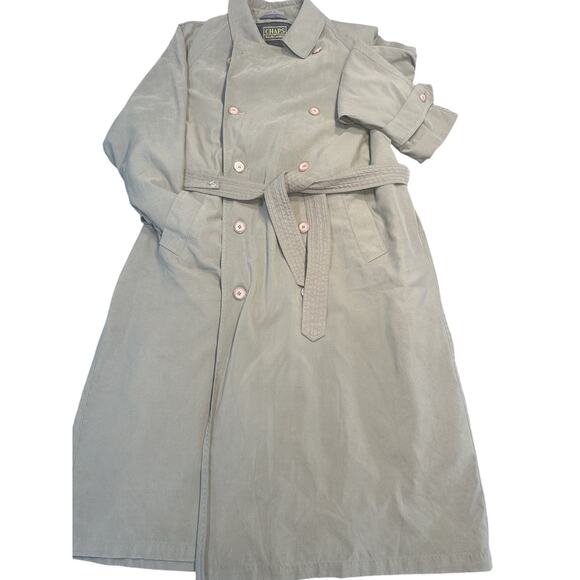Vntg Chaps Ralph Lauren Mens 44R Army Green Trench Coat Zip in Wool Lining